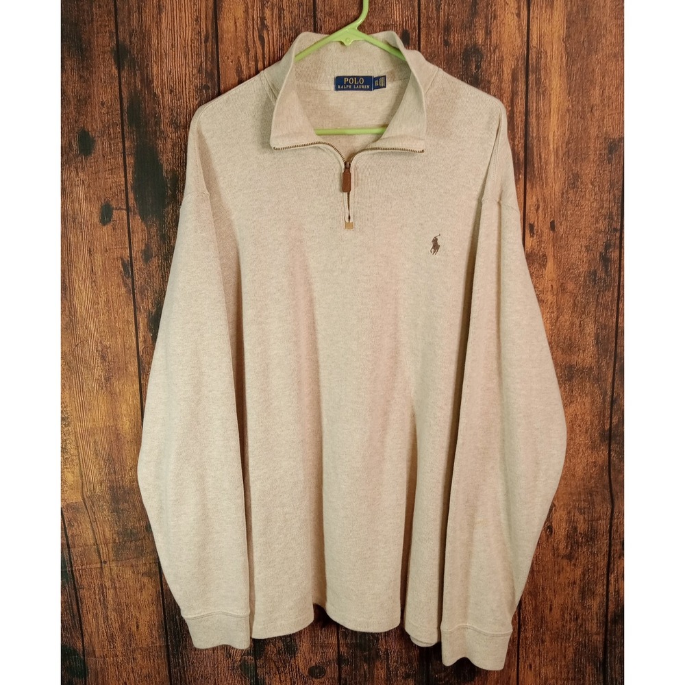 Polo Ralph Lauren Mens XXL Oatmeal Heather Cotton Quarter Zip Pullover Sweater